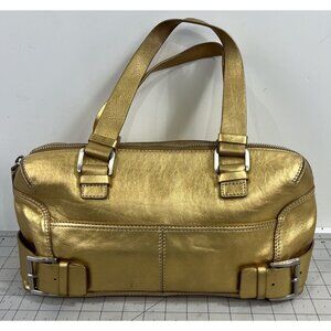 Michael Kors Gold Metallic Double Handle Buckle Handbag Purse VG++